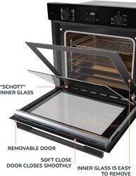 MILLEN MEO 6004 BB 73L Electric Oven - Energy Class A, 10 Cooking Modes, 60 cm, SCHOTT Double Glass Door, Black Glass finish, Mechanical and Touch Control with Timer, 3 Year Warranty